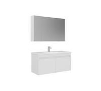 Ensemble Meuble Vasque avec Miroir (2 Pièces) Arno 100 Panneaux MDF PET Brillant 100x45x52 cm White