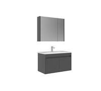 Ensemble Meuble Vasque avec Miroir (2 Pièces) Arno 85 - MDF PET Brillant - 85x45x52 cm - Gris