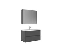 Ensemble Meuble Vasque avec Miroir (2 Pièces) Arno 85 - Panneaux MDF PET Brillant - 85 x 45 x 52 cm - Grey