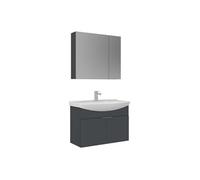 Ensemble Meuble Vasque avec Miroir (2 Pièces) "Purus 80" - 80 x 50 x 58 cm - Matte Anthracite