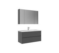 Ensemble Meuble Vasque avec Miroir Arno 100 MDF PET Brillant 100x45x52 cm Grey