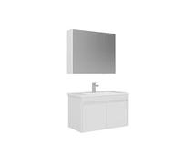 Ensemble Meuble Vasque avec Miroir Arno 85 - MDF PET Brillant - 85x45x52 cm - Blanc