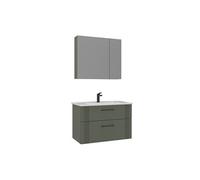 Ensemble Meuble Vasque avec Miroir Bari 85 v2 - Matte Green - Panneaux MDF TherMold - 85x45x55 cm