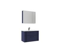Ensemble Meuble Vasque avec Miroir Bari 85 v2 - Matte Navy Blue - Panneaux MDF TherMold - 85x45x55 cm