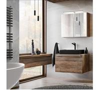 Ensemble meuble vasque + cabinet miroir - 80 cm - Rosario Oak