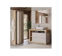 Ensemble meuble vasque colonne pivotante Cadiz 110cm beige aspect bois