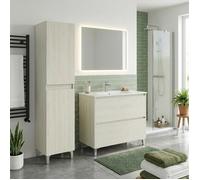 Ensemble meuble vasque L.100cm + 1 colonne sur pied 2 tiroirs Chêne blanchi LISBONA