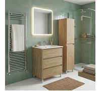 Ensemble meuble vasque L.60cm + 1 colonne sur pied 3 tiroirs Chêne naturel LISBONA