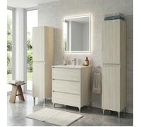 Ensemble meuble vasque L.60cm + 2 colonnes sur pied 3 tiroirs Chêne blanchi LISBONA