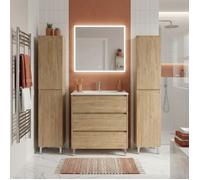 Ensemble meuble vasque L.80cm + 2 colonnes sur pied 3 tiroirs Chêne naturel LISBONA