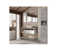 Ensemble meuble vasque suspendu 110cm + rangements blanc et aspect béton - ARTURO - ALTOBUY Blanc