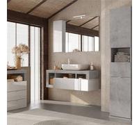 Ensemble meuble vasque suspendu 110cm + rangements blanc et aspect béton - ARTURO - ALTOBUY Blanc