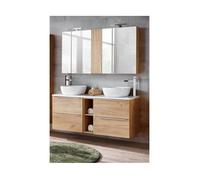 Ensemble meuble vasques à poser + Armoire miroir - 140 cm - Elise Oak