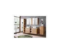 Ensemble meuble vasques à poser + armoire miroir + grande armoire - 140 cm - capri oak