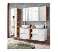 Ensemble meuble vasques à poser + Armoire miroir + Grande armoire - 140 cm - Elise White