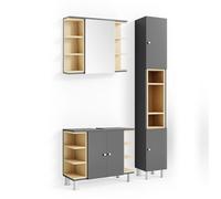Ensemble meubles bain Aquis, 3 pièces, avec armoire haute, Anthracite, Sonoma, Vicco