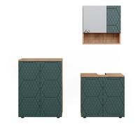 Vicco Ensemble de Meubles de Salle de Bain Irma, Chêne de Force doré/Vert, 3 pièces, avec Meuble Bas 60 cm