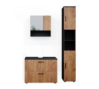 Ensemble meubles bain Irma, 3 pièces, avec tiroirs et armoire haute, Chêne doré/anthracite, Anthracite, Vicco