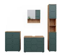 Vicco Ensemble de meubles de salle de bain Irma, 4 pièces, avec armoire à tiroirs et armoire middle, Chêne de force doré/Vert