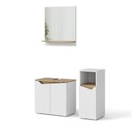 Vicco Ensemble de meubles de salle de bain Marelle, 3 pièces, avec armoire centrale, Blanc/Chêne Artisan