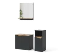 Ensemble meubles bain Marelle, 3 pièces, avec armoire de milieu, Anthracite, Chêne Artisan, Vicco