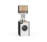 IDMarket – Ensemble meubles de buanderie Wallis noir et bois façon hêtre pour machine à laver
