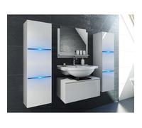 Ensemble meubles de salle de bain blanc collection OWL. 2 Colonnes, meuble sous vasque, miroir