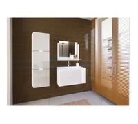 Ensemble meubles de salle de bain blanc collection OWL, colonne, meuble sous vasque 60 cm, miroir, siphon et LEDs