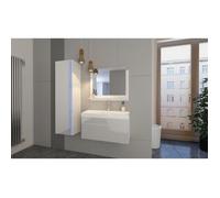 Ensemble meubles de salle de bain collection BIRD, coloris blanc mat et brillant avec une colonne
