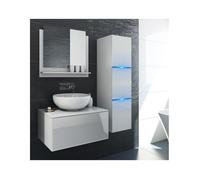 Ensemble meubles de salle de bain collection OWL, coloris blanc mat et brillant avec une colonne sans vasque