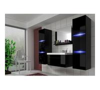 Ensemble Meubles de Salle de Bain Collection Raven, Coloris Noir Mat et Brillant, avec Miroir