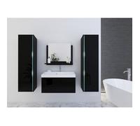 Ensemble meubles de salle de bain noir collection BIRD. 2 Colonnes, Meuble sous vasque, Vasque 60cm, Miroir, Siphon et Leds