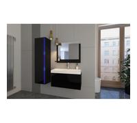 Ensemble Meubles de Salle de Bain Noir Collection Bird, Colonne, Meuble sous Vasque 80 cm, Miroir