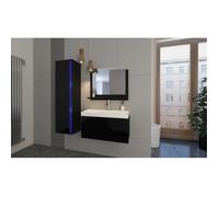 Ensemble meubles de salle de bain noir collection BIRD, colonne, meuble sous vasque 80 cm, miroir
