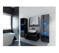 Ensemble meubles de salle de bain noir collection OWL. 2 colonnes, meuble sous vasque, miroir