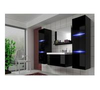 Ensemble meubles de salle de bain noir collection RAVEN. 2 colonnes, meuble sous vasque, vasque 60cm, miroir, siphon et leds