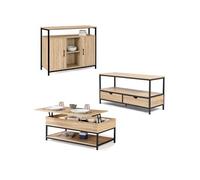 IDMarket Ensemble salon Detroit, buffet, table basse relevable, meuble TV, design industriel