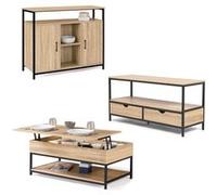 IDMarket Ensemble salon Detroit, buffet, table basse relevable, meuble TV, design industriel