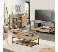 Ensemble Meubles De Salon Buffet, Table Basse Relevable Et Meuble Tv Detroit Design Industriel Multicolore