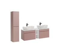 Ensemble meubles double vasques à poser avec colonne + 2 éléments - 140 cm - Emblematic Rose