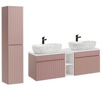Ensemble Meubles Double Vasques à Poser avec Colonne + 2 éléments - 140 Cm - Emblematic Rose