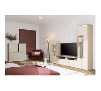 Ensemble meubles JULIA - Vitrines, buffet et meuble TV - Chêne huilé et beige cashmere avec LED