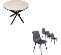 Ensemble Meubles, Lot de 4 chaises tapissées, Table à manger ronde 90x90x77cm, Chêne et noir, Pieds noir