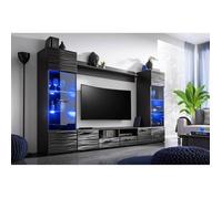 Ensemble meubles MODICA 260 cm au salon meuble TV, vitrine étagères noir brillant avec LED