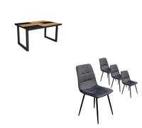Ensemble Meubles, Table à manger, 140x90x75cm, Chêne et noir, Lot de 4 chaises tapissées