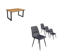 Ensemble Meubles, Table à manger, 140x90x75cm, Chêne, Lot de 4 chaises tapissées