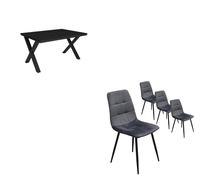 Ensemble Meubles, Table à manger, 140x90x75cm, Noir, Lot de 4 chaises tapissées