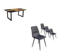 Ensemble Meubles, Table à manger, 167x90x75cm, Chêne et noir, Lot de 4 chaises tapissées