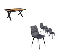 Ensemble Meubles, Table à manger, 167x90x75cm, Chêne et noir, Lot de 4 chaises tapissées