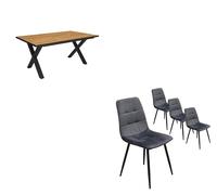 Ensemble Meubles, Table à manger, 167x90x75cm, Chêne et noir, Lot de 4 chaises tapissées